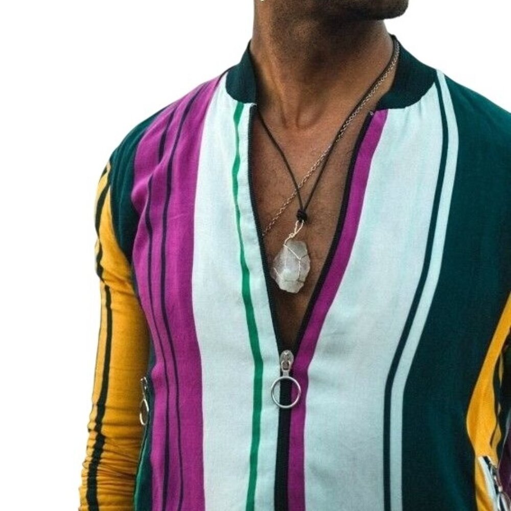 Zara- Men's multicolored striped lightweight bomber jacket